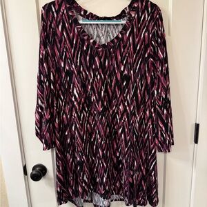 Avenue Black and Pink Patterned V-Neck Tunic